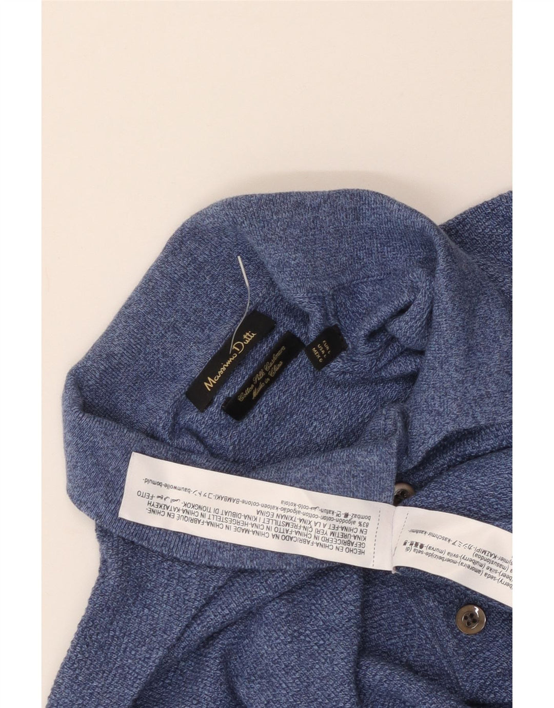 MASSIMO DUTTI Langærmet herre poloshirt Stor blå bomuld