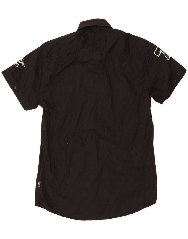 JACK & JONES Mens Graphic Short Sleeve Shirt Small Black Cotton Vintage Jack & Jones and Second-Hand Jack & Jones from Messina Hembry 