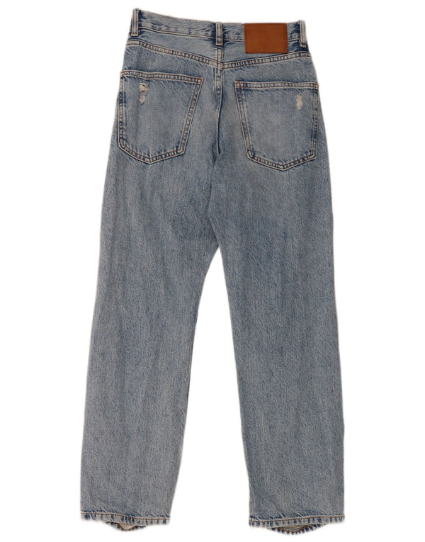 Zara Dame Distressed Straight Jeans EU 34 2XS W24 L26 Blå Bomuld