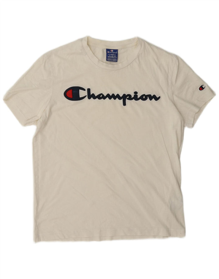 Champion Herre Grafisk T-Shirt Top XS Hvid Bomuld