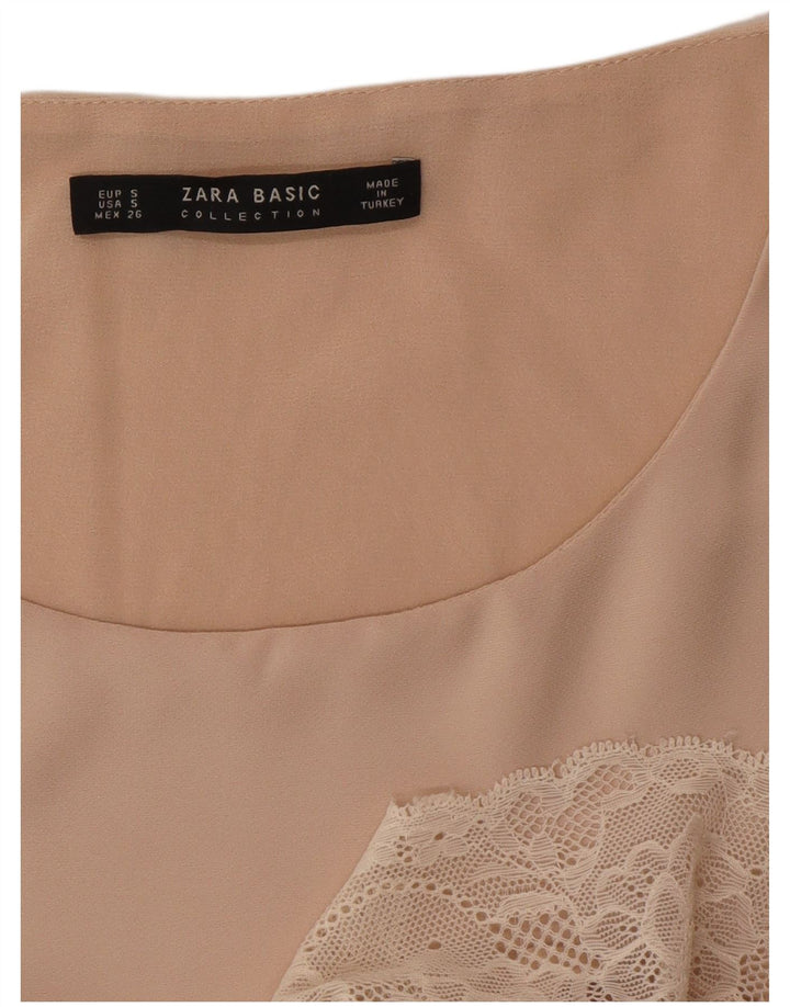 Zara Dame ærmeløs bluse Top UK 10 Small Beige