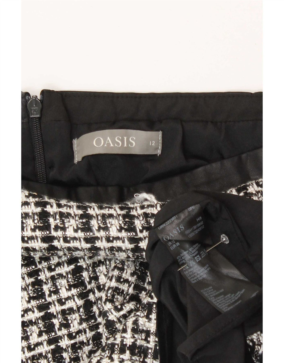Oasis Dame Mini Nederdel UK 12 Medium W28 Grå Ternet polyester