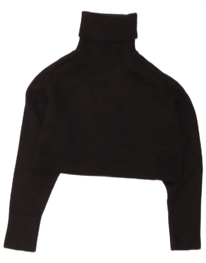 Zara Dame Roll Neck Crop Top UK 10 Small Black Viscose