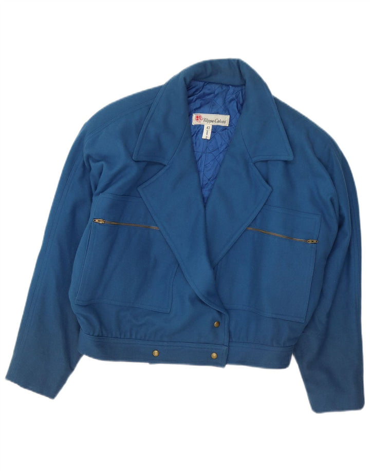 Vintage Dame Oversized Blazer Jacket EU 42 Large Blue Wool
