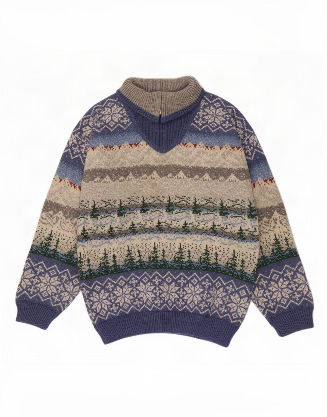 Vintage Herre lynlås-hals sweater Medium Multicolored Fair Isle
