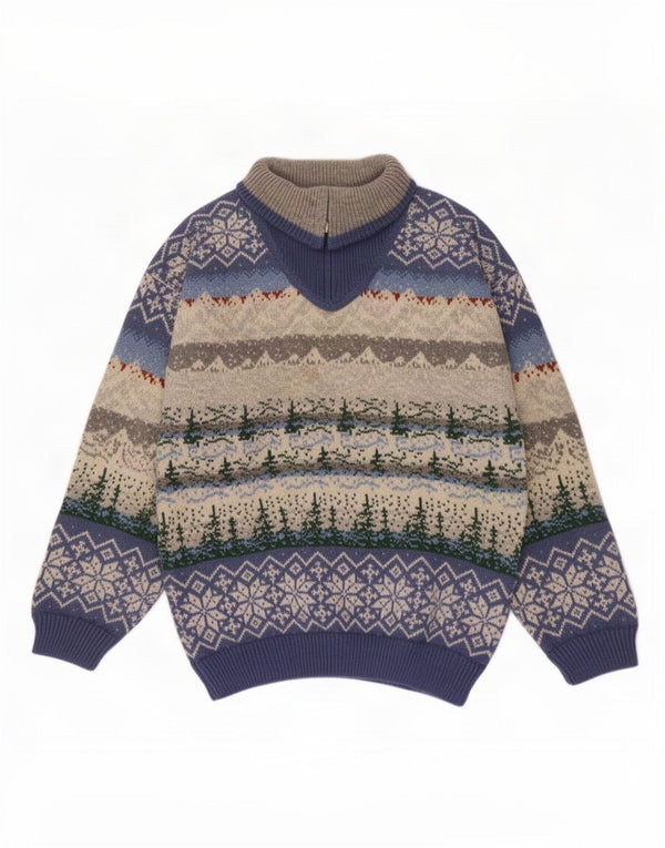 Vintage Herre lynlås-hals sweater Medium Multicolored Fair Isle