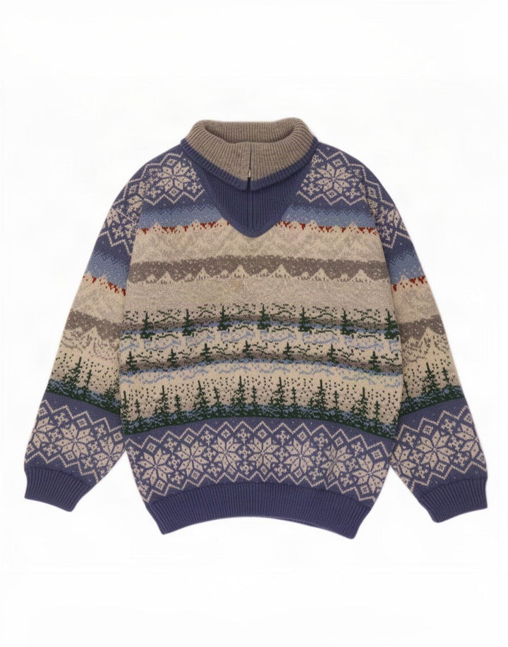 Vintage Herre lynlås-hals sweater Medium Multicolored Fair Isle