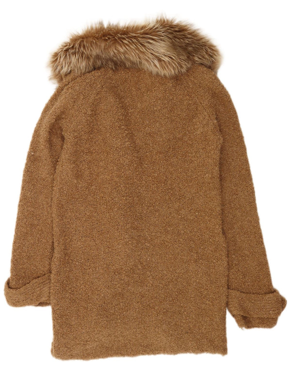 Zara Womens Longline Cardigan Sweater UK 14 Medium Brown Akryl