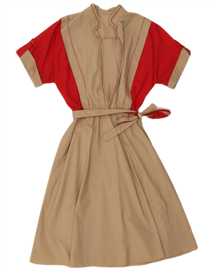 VINTAGE Dame Maxikjole UK 16 Large Beige Colourblock