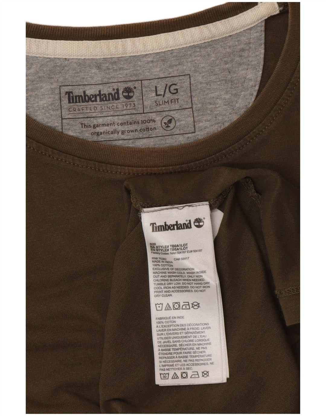 TIMBERLAND Herre Slim Fit T-Shirt Top Stor Khaki Bomuld