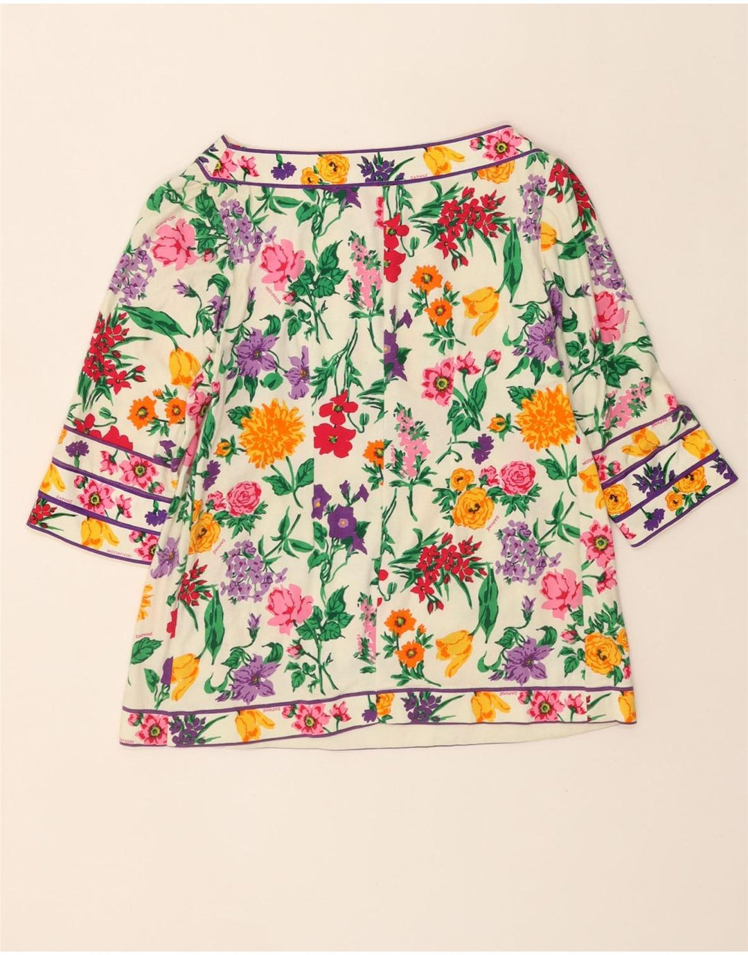 VINTAGE Womens Crop Top 3/4 Sleeve UK 10 Small Multicoloured Floral Vintage Vintage and Second-Hand Vintage from Messina Hembry 