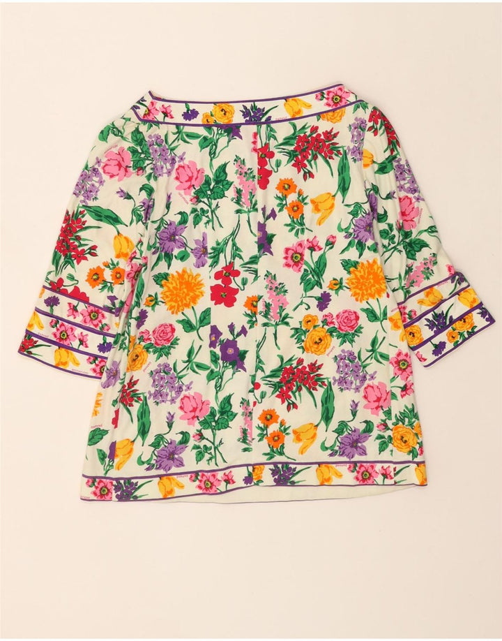 VINTAGE Womens Crop Top 3/4 Sleeve UK 10 Small Multicoloured Floral Vintage Vintage and Second-Hand Vintage from Messina Hembry 