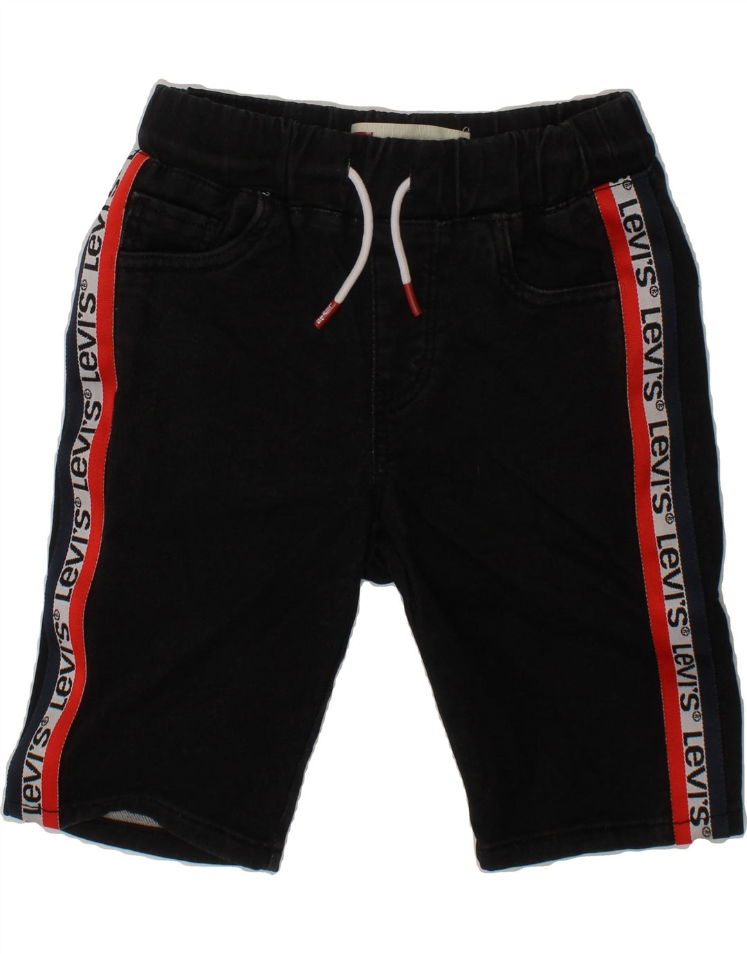 LEVI'S Boys Graphic Denim Shorts 8-9 Years Small W24  Black Colourblock Vintage Levi's and Second-Hand Levi's from Messina Hembry 