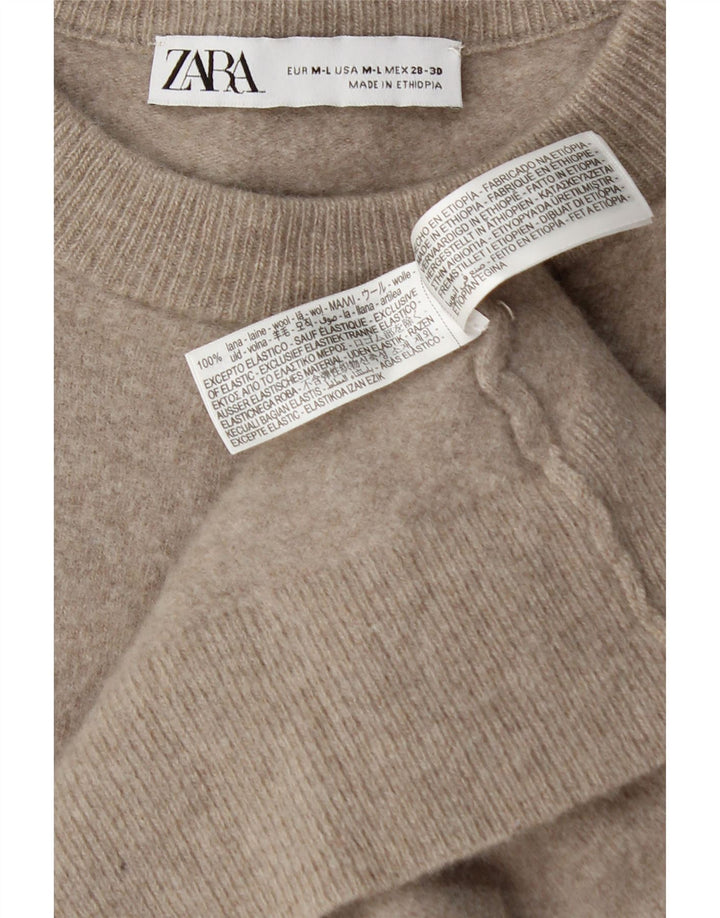 Zara Dame Oversized Crew Neck Jumper Sweater UK 12 Medium Beige Uld