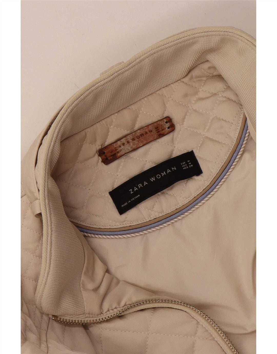 Zara Quiltet jakke til kvinder UK 12 Medium Off White