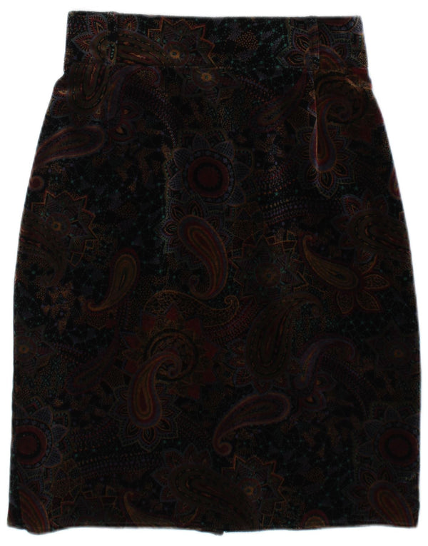 Vintage Kvinders Velvet Pencil Skirt IT 42 Medium W28 Brown Paisley Cotton