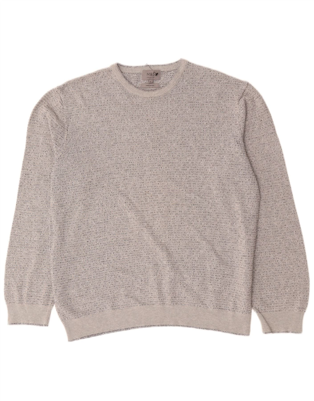 Marks & Spencer Herre sweater med rund hals XL Grå Flecked Bomuld