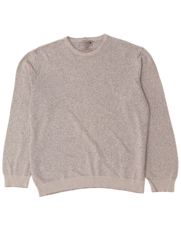 Marks & Spencer Herre sweater med rund hals XL Grå Flecked Bomuld