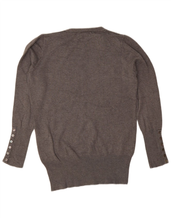 Zara Dame V-hals sweater UK 16 Stor grå Rayon