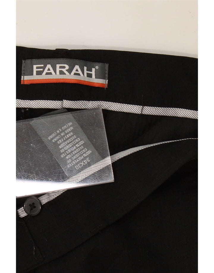 FARAH Mens Straight Suit Trousers W34 L30 Black Polyester