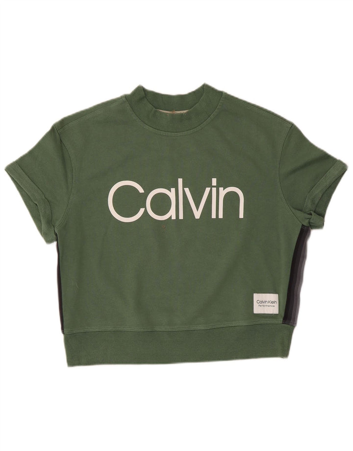 Calvin Klein Dame Oversized Grafisk Sweatshirt Jumper UK 10 Lille Grøn