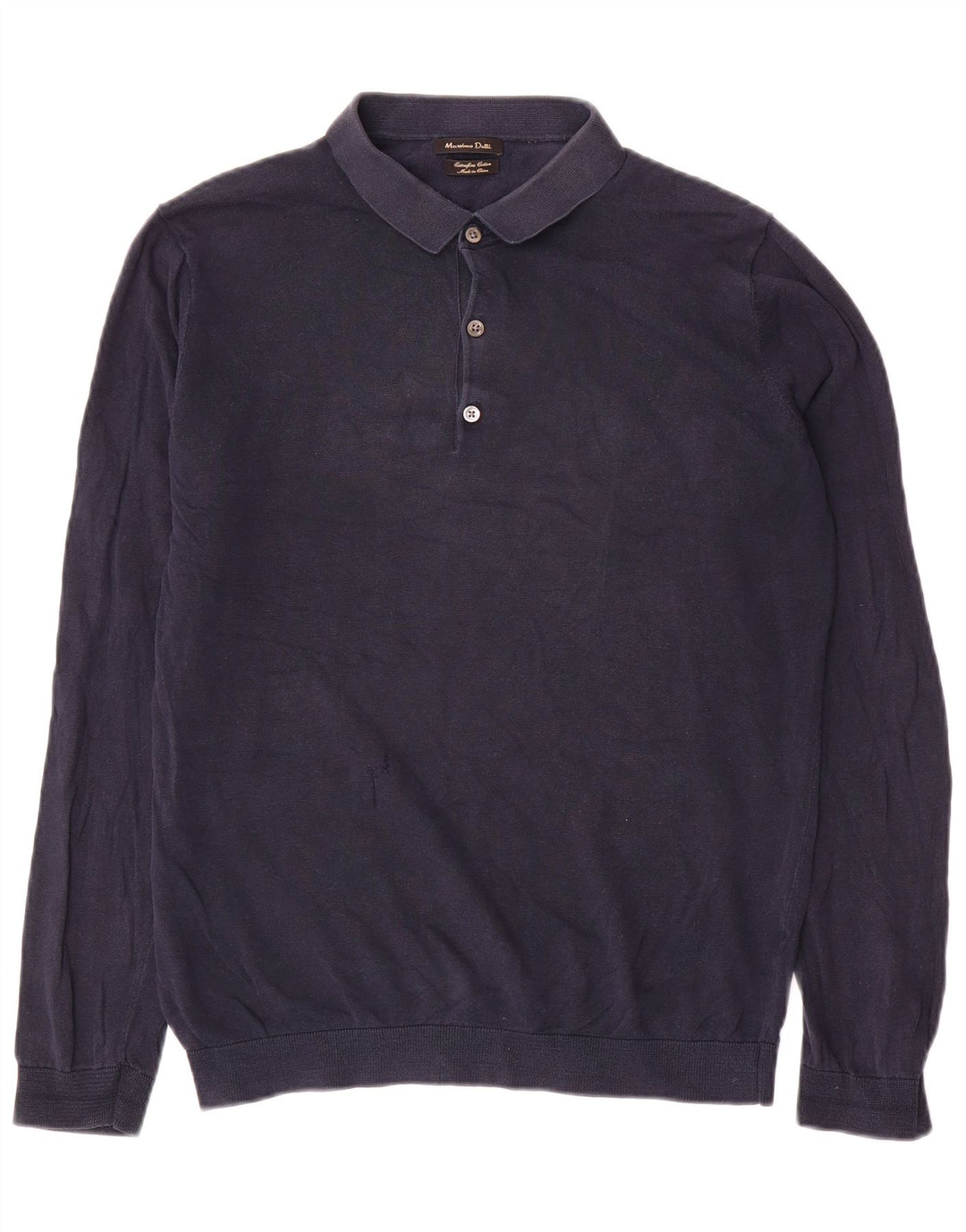 Massimo Dutti Herre Polo Neck Jumper Sweater Stor Marineblå Bomuld