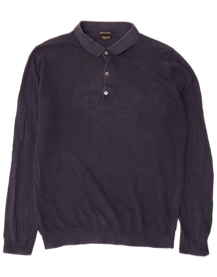 Massimo Dutti Herre Polo Neck Jumper Sweater Stor Marineblå Bomuld