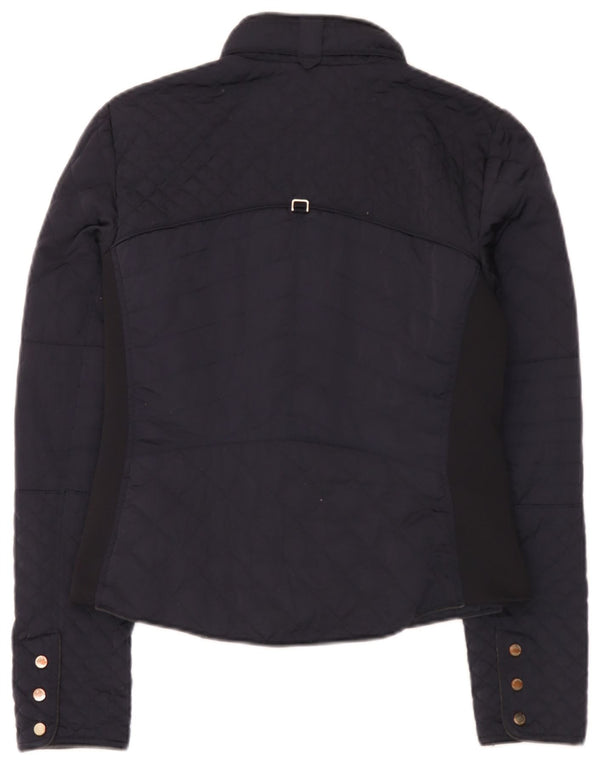 Zara Dame Quiltet Jakke UK 12 Medium Navy Blue Polyester