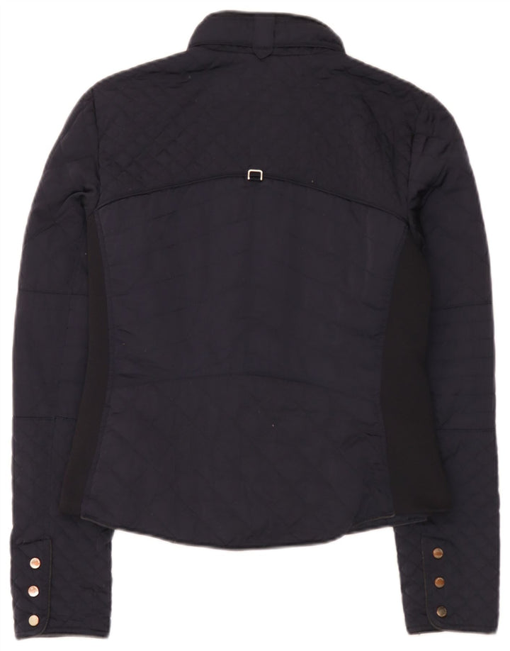 Zara Dame Quiltet Jakke UK 12 Medium Navy Blue Polyester