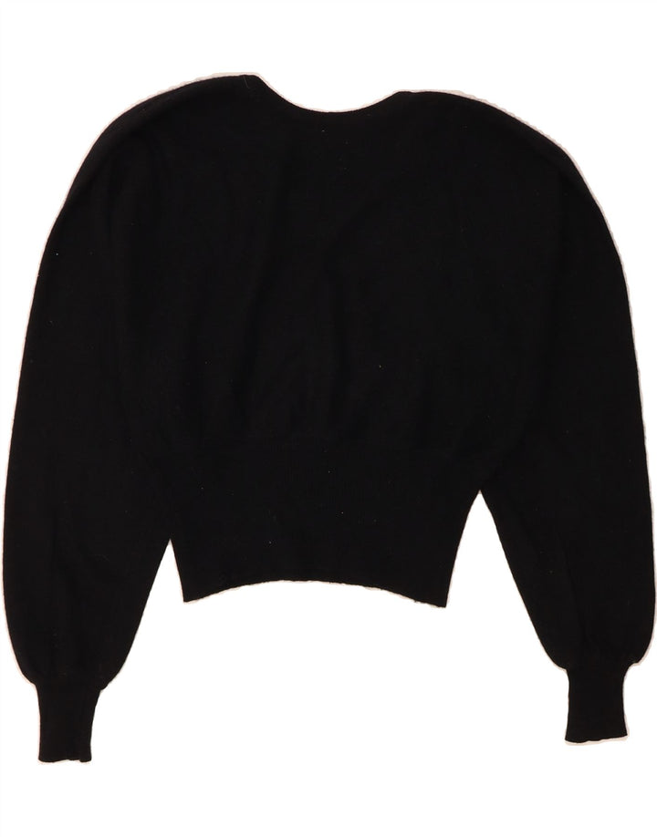 SLAM Womens Crop V-Neck Jumper Sweater UK 14 Medium Black Wool Vintage Slam and Second-Hand Slam from Messina Hembry 
