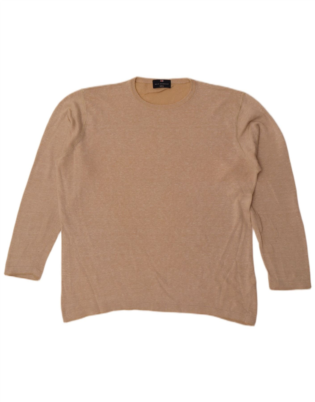 Marks & Spencer Herre Blue Harbor Crew Neck Jumper Sweater Stor Beige