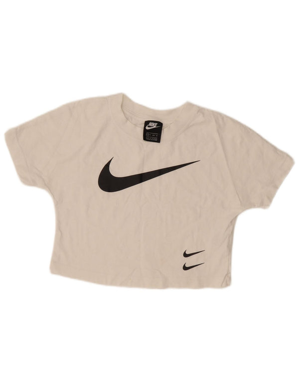 Nike Womens Crop Graphic T-Shirt Top UK 6 XS Hvid Bomuld