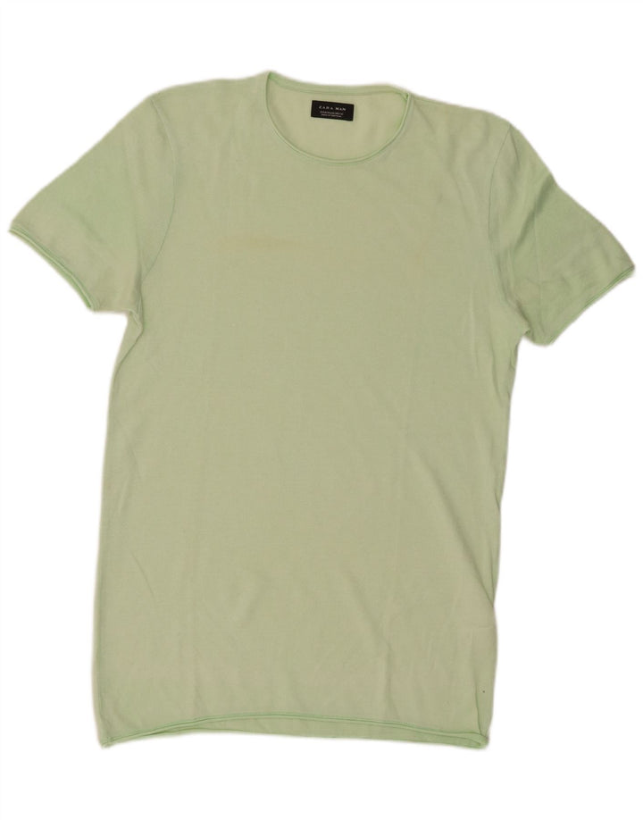 Zara Herre T-Shirt Top Medium Grøn Bomuld