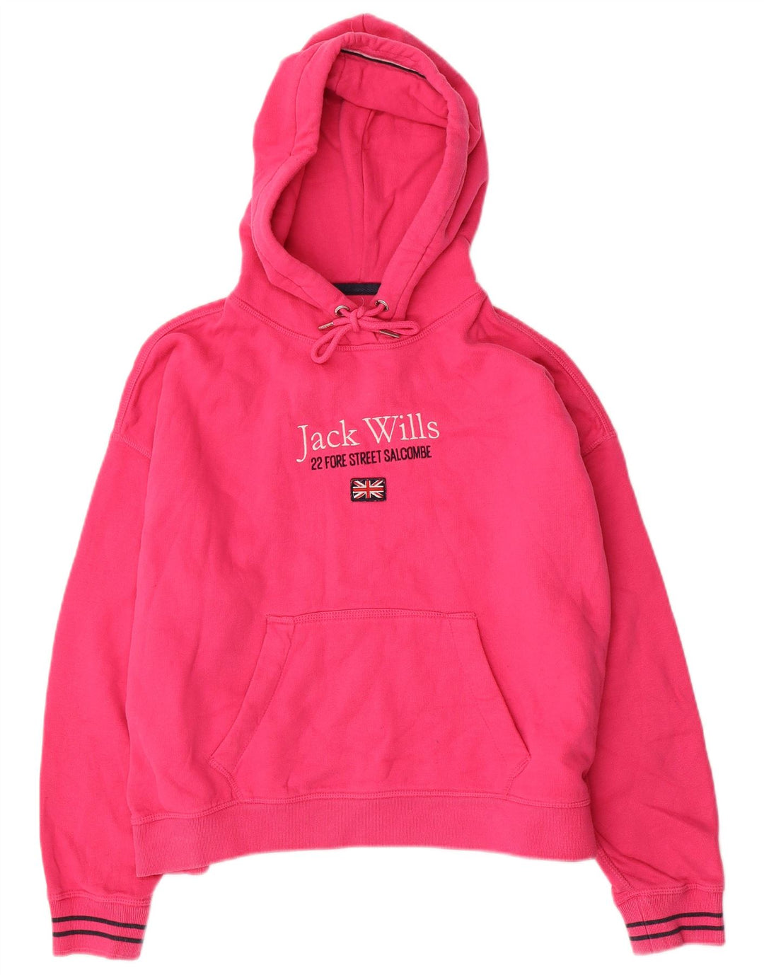 JACK WILLS Dame Oversized Crop Grafisk Hoodie Jumper UK 12 Medium Pink
