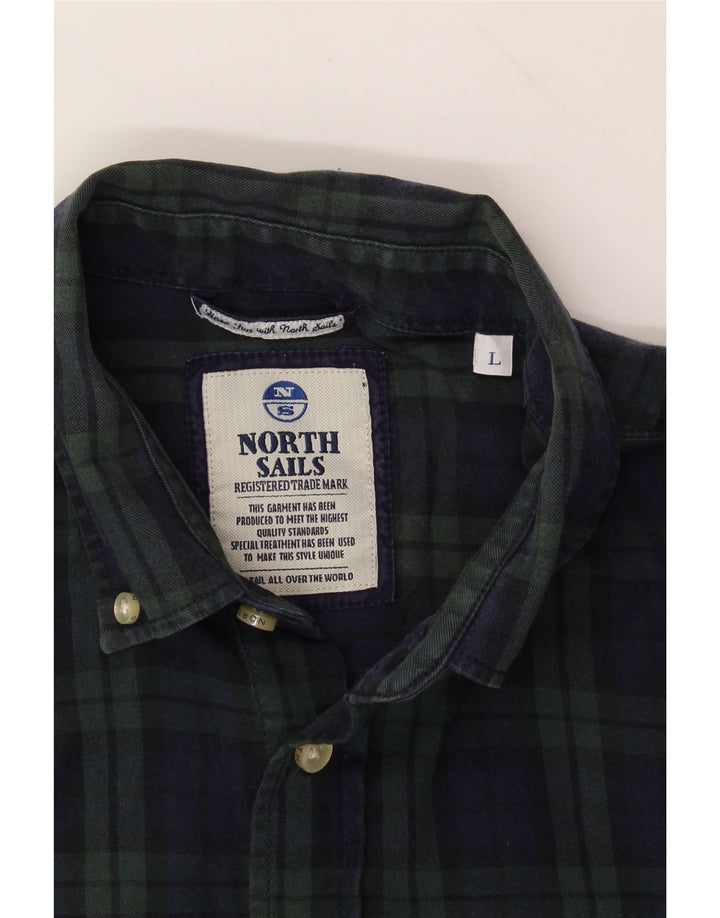 NORTH SAILS Mens Shirt Large Navy Blue Check Cotton Vintage North Sails and Second-Hand North Sails from Messina Hembry 