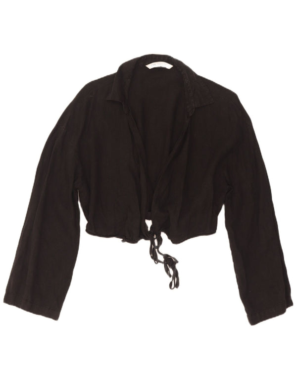 Zara Womens Crop Wrap Shirt Bluse UK 12 Medium Black