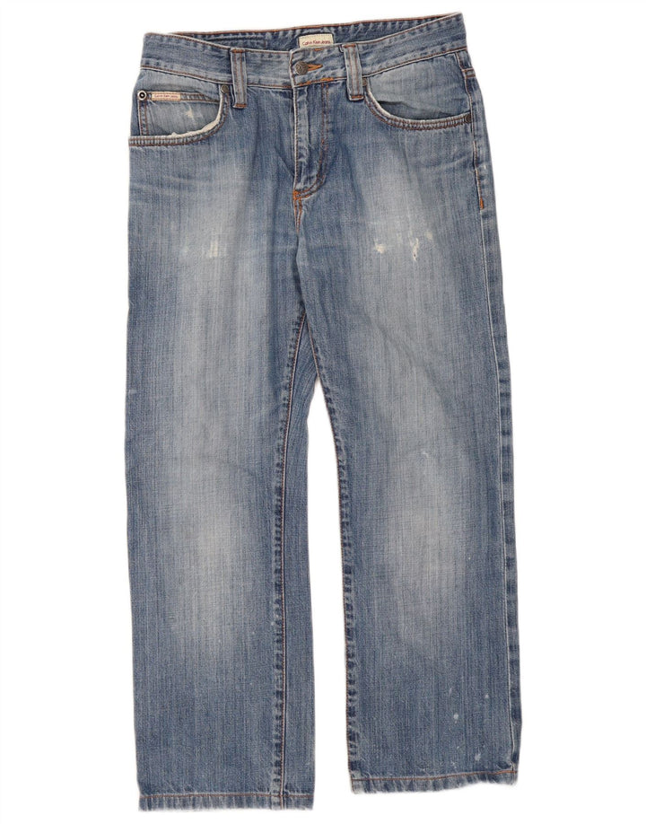 Calvin Klein Dame Distressed Cropped Jeans W30 L26 Blå Bomuld