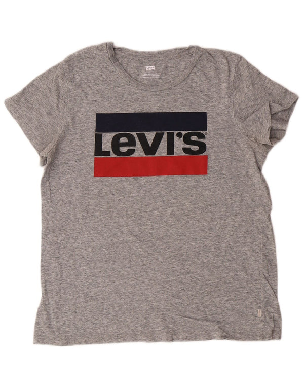 Levi's Grafisk T-shirt top til kvinder UK 14 Medium Grå Flecked