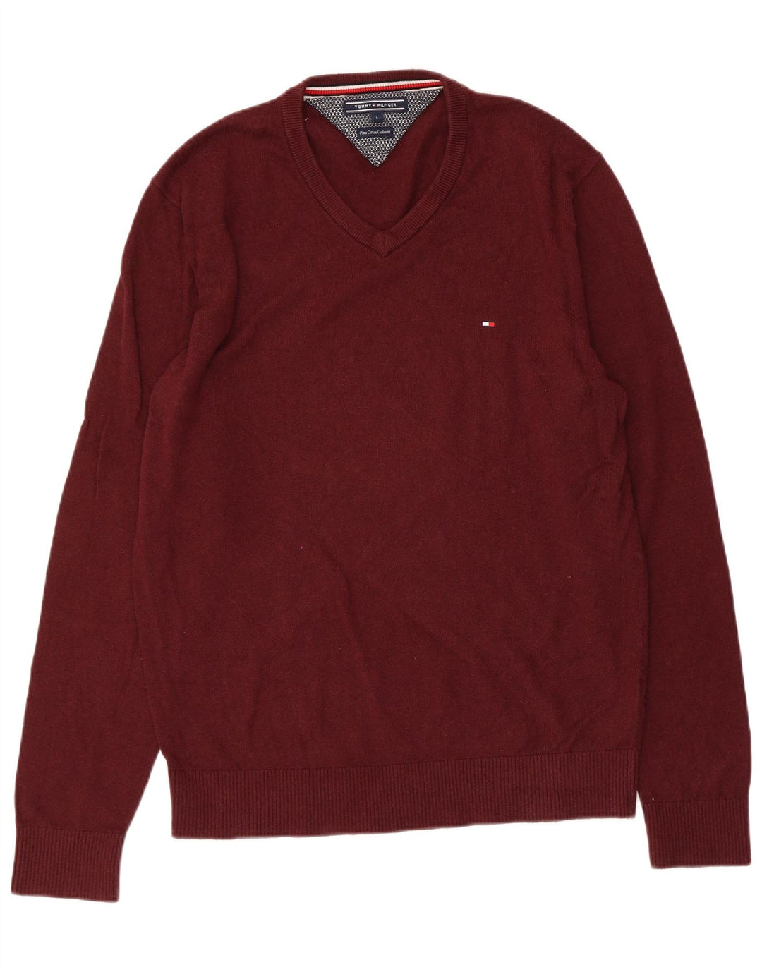 Tommy Hilfiger Herre V-hals sweater Stor rødbrun bomuld