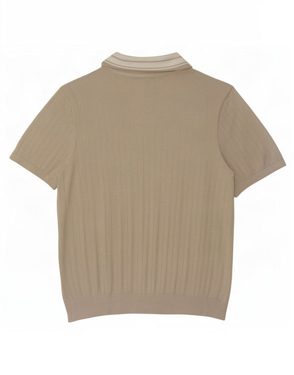 Marks & Spencer Mens Short Sleeve Polo Neck Jumper Sweater Large Beige