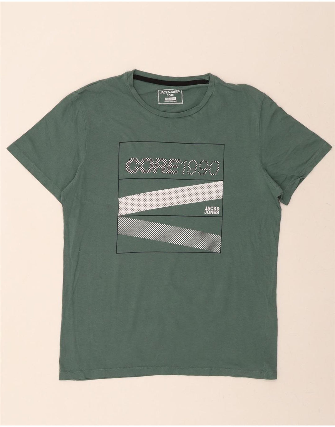 JACK & JONES Mens Regular Fit Graphic T-Shirt Top Medium Green Cotton Vintage Jack & Jones and Second-Hand Jack & Jones from Messina Hembry 