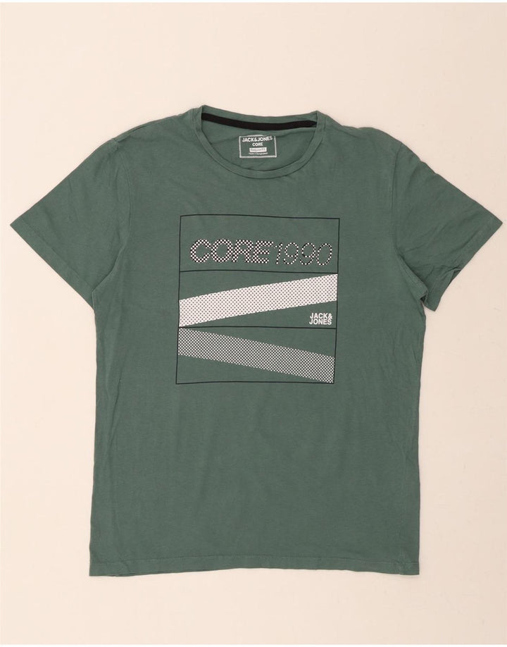 JACK & JONES Mens Regular Fit Graphic T-Shirt Top Medium Green Cotton Vintage Jack & Jones and Second-Hand Jack & Jones from Messina Hembry 