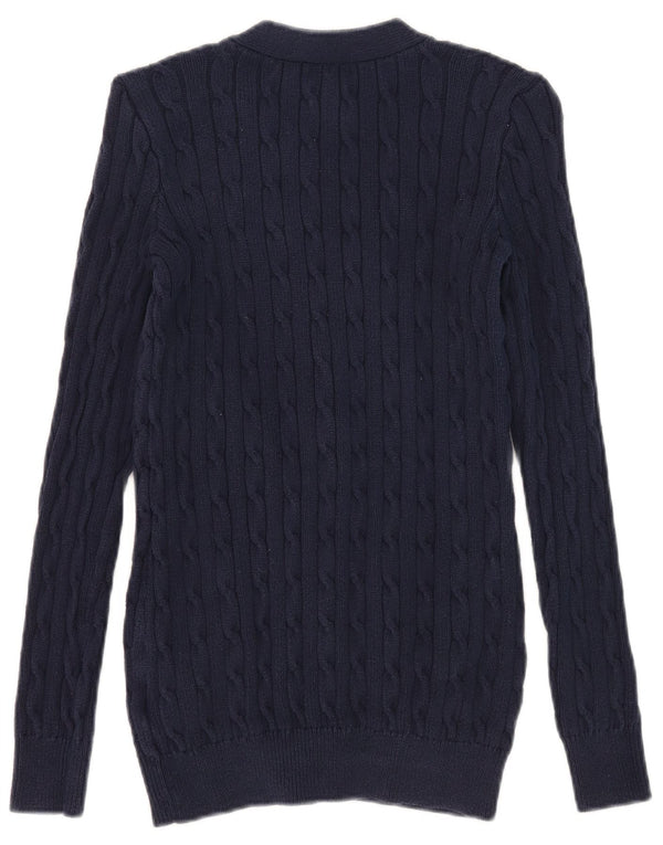 Polo Ralph Lauren Dame Cardigan Sweater UK 10 Small Navy Blue Bomuld