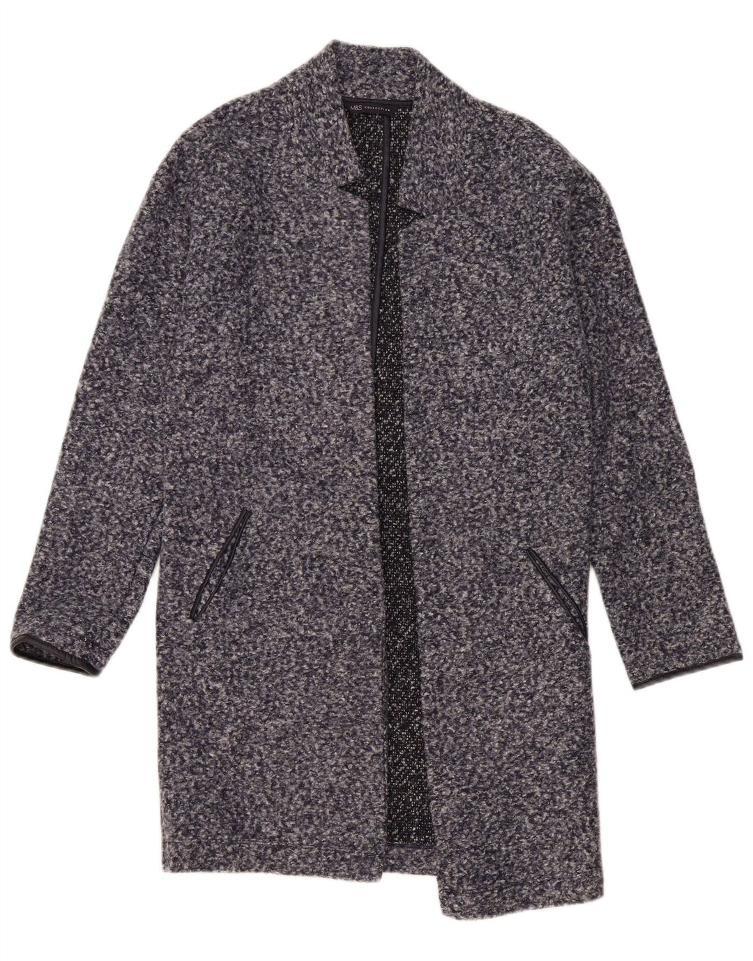 Marks & Spencer Åben overfrakke til kvinder UK 8 Small Navy Blue Flecked Polyester