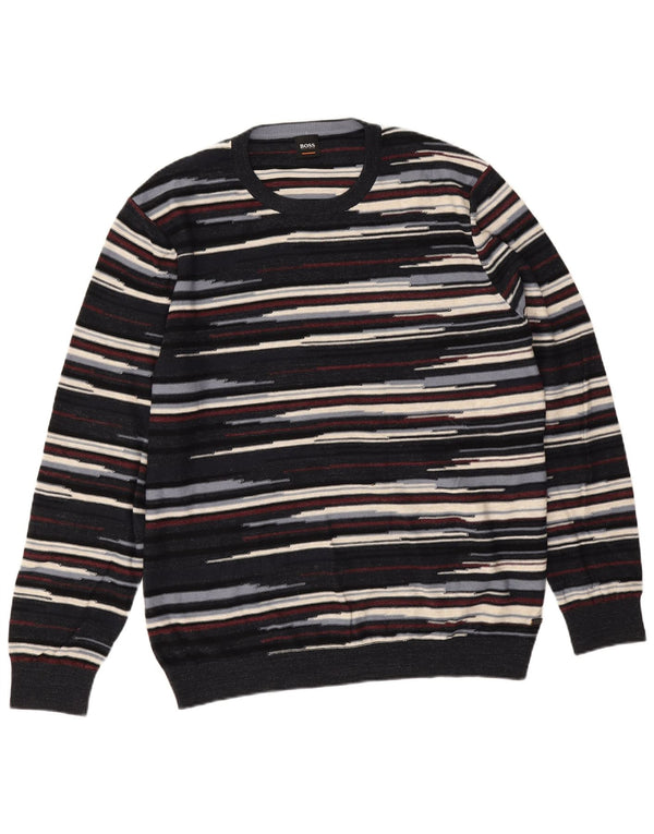 Hugo Boss Herre rund hals sweater 2XL marineblå stribet bomuld