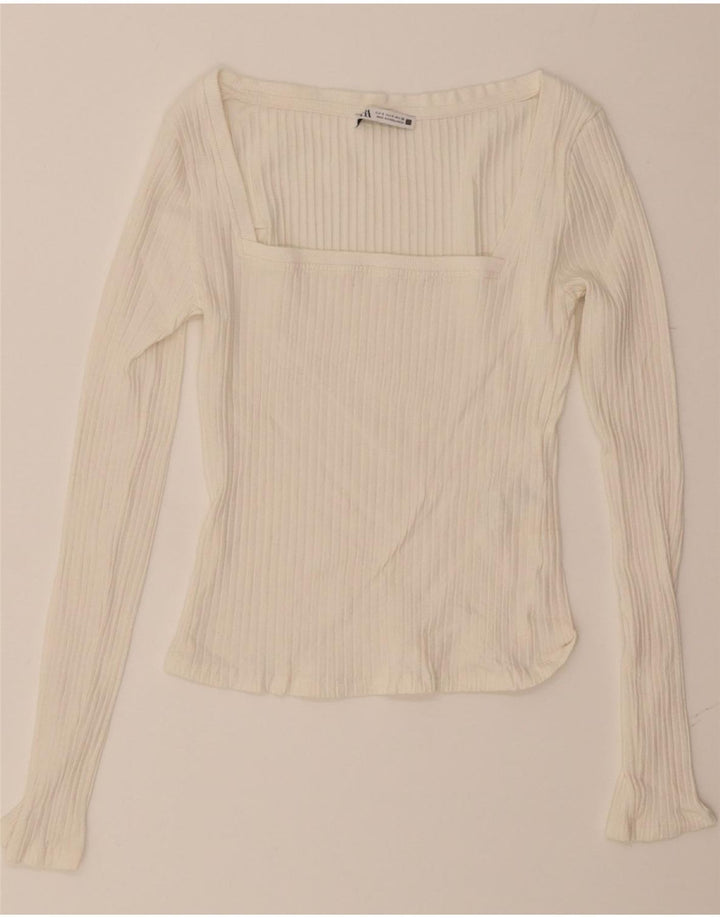 ZARA Womens Crop Top Long Sleeve UK 8 Small White Cotton Vintage Zara and Second-Hand Zara from Messina Hembry 