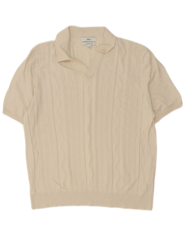 Marks & Spencer Herre Kortærmet Polo Neck sweater XL Beige Bomuld