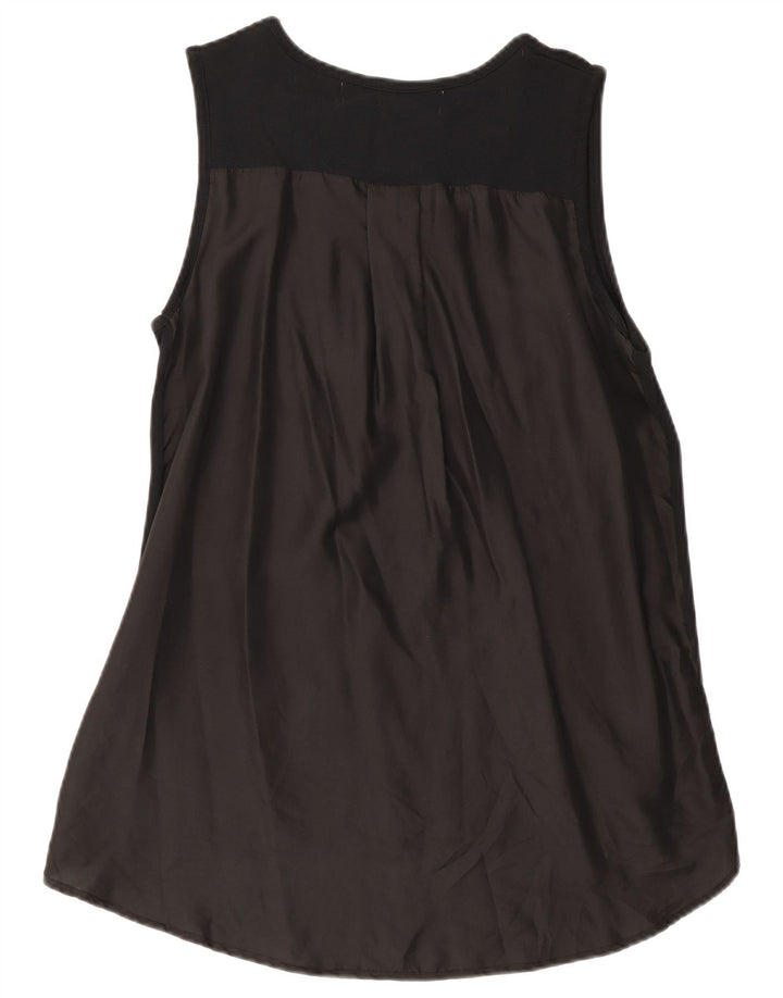 Zara Dame Ærmeløs Tunika Top UK 12 Medium Sort Rayon