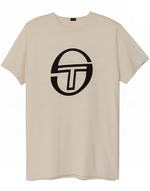 Sergio Tacchini Dame Grafisk T-Shirt Top UK 14 Stor Hvid Bomuld