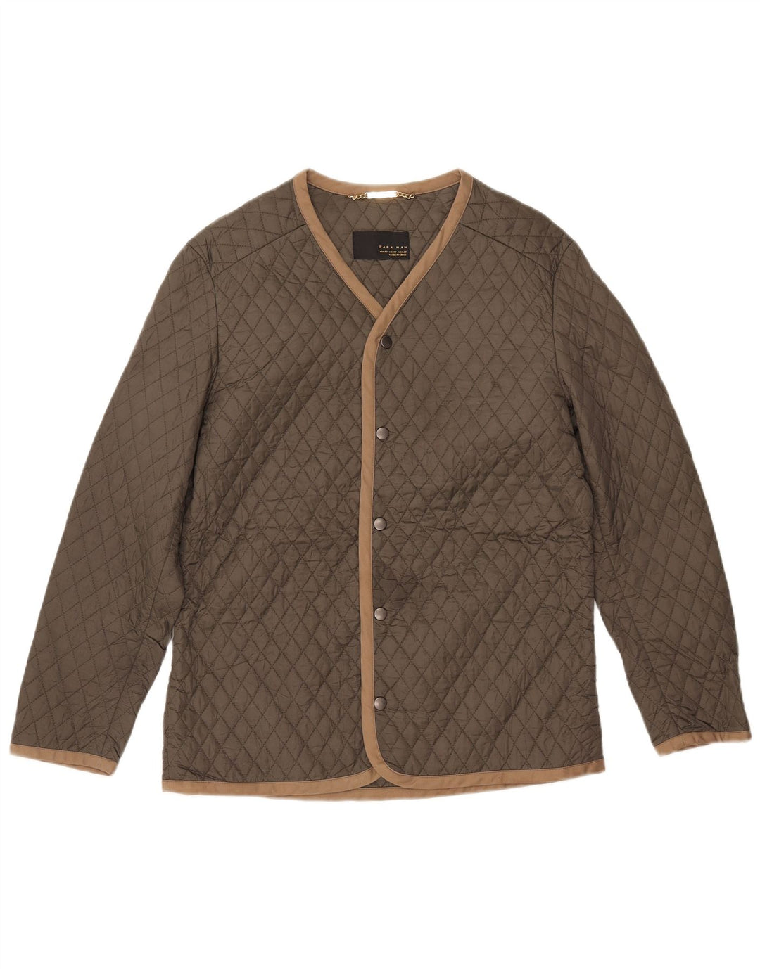 Zara Herre Quiltet Jakke UK 38 Medium Khaki Nylon